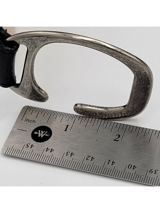 Black Embossed Leather Belt With Silver-Tone Horseshoe Buckle Adjustable Design main image 12